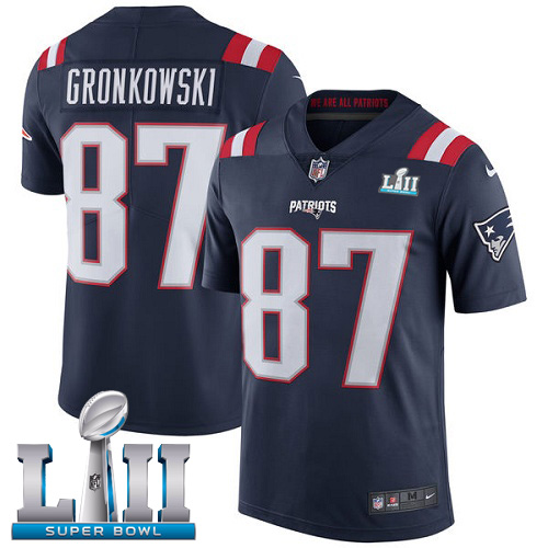 Nike Patriots #87 Rob Gronkowski Navy Blue Super Bowl LII Youth Stitched NFL Limited Rush Jersey